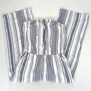 Naked Zebra Denim Blue & White Stripe Rayon Strapless Cropped Pantsuit Jumper S